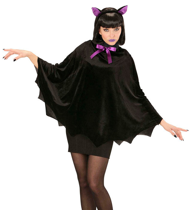 Fledermaus-Poncho mit markanten Ohren als Kostümzubehör für Fasnacht