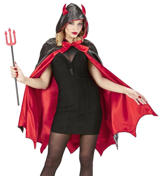 Teufels-Umhang mit Kapuze in Schwarz für Halloween und Fasnacht