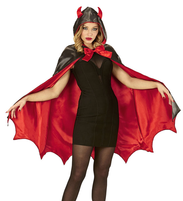 Teufels-Umhang mit Kapuze in Schwarz für Halloween und Fasnacht