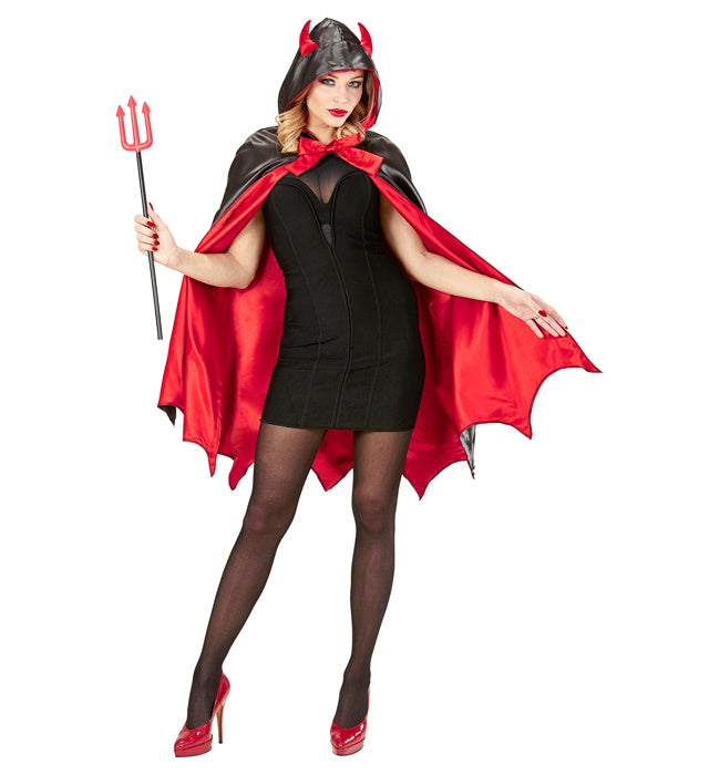 Teufels-Umhang mit Kapuze in Schwarz für Halloween und Fasnacht
