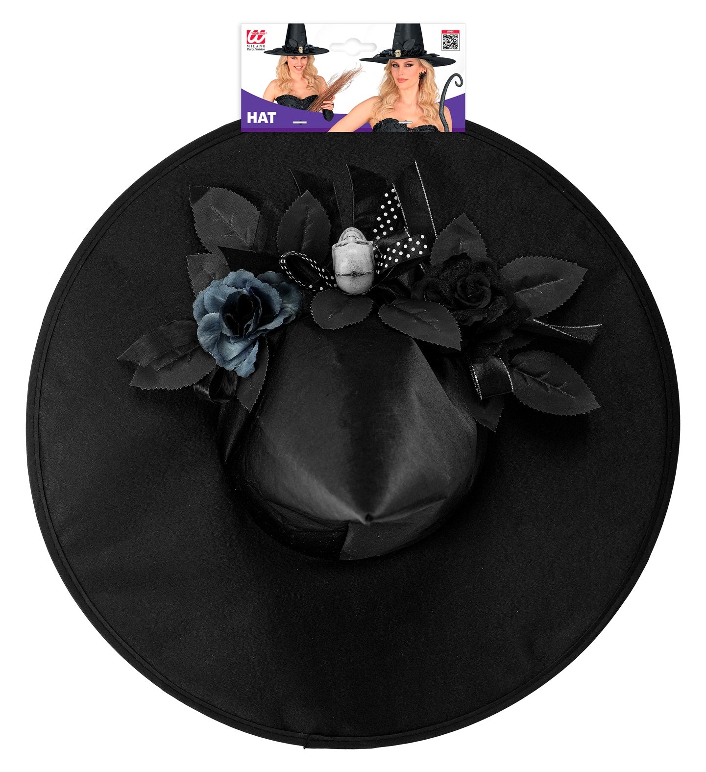 Hexenhut mit Totenkopf, Schleifen Deko und blumen Schwarz