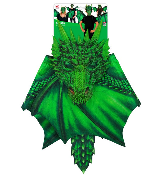 Drachen-Kostüm mit grünen Flügeln und passender Drachenmaske