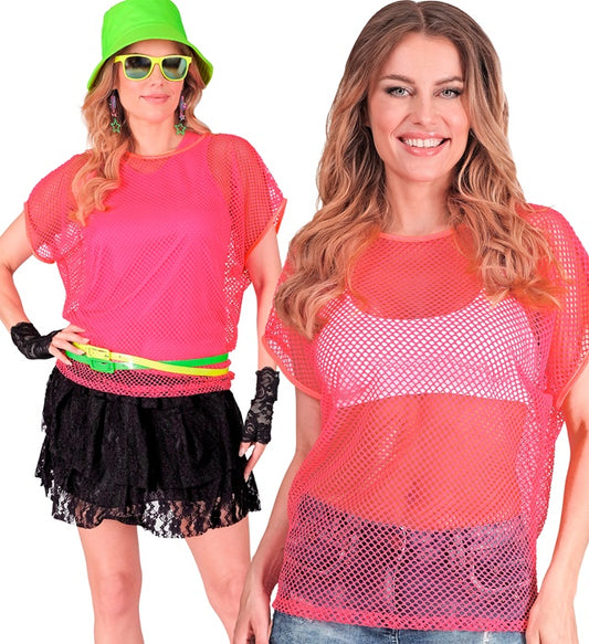 Neon pinkes Netzshirt als Fasnachtskostüm-Zubehör