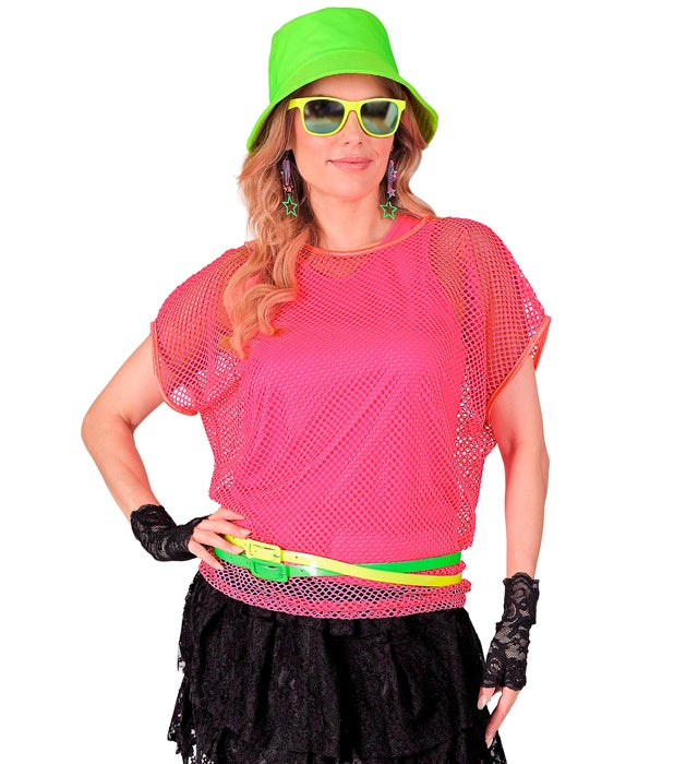 Neon pinkes Netzshirt als Fasnachtskostüm-Zubehör