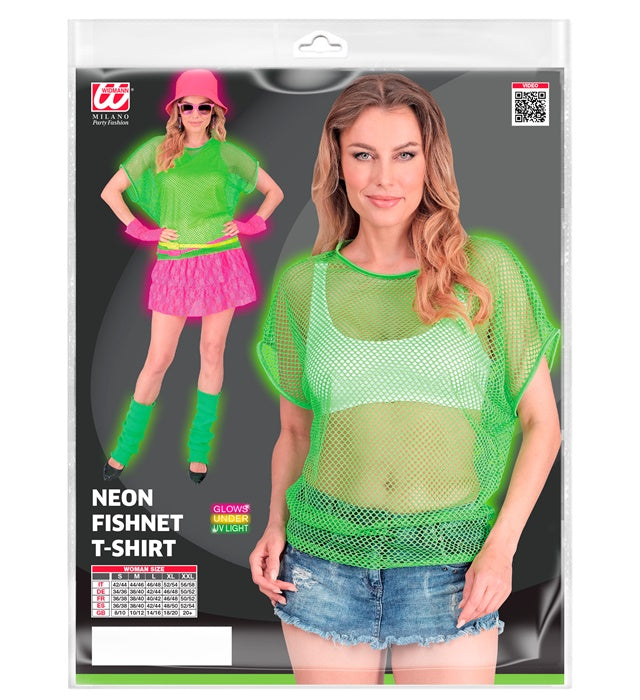 Neon grünes Netzshirt für Fasnacht und Mottoparty auf weissem Hintergrund