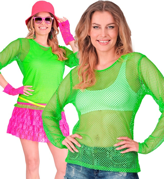 Neon grünes Netzshirt auf weißem Hintergrund
