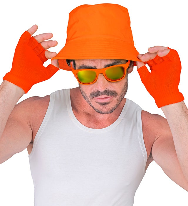 Neon orange fingerlose Handschuhe als Fasnacht Accessoire