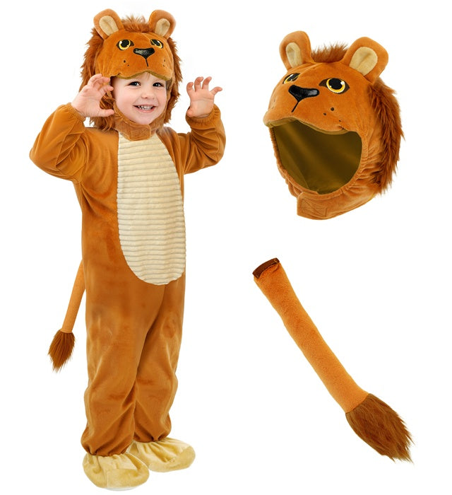 Löwenkostüm Overall mit Kapuze und Löwenkopf für Fasnacht und Karneval