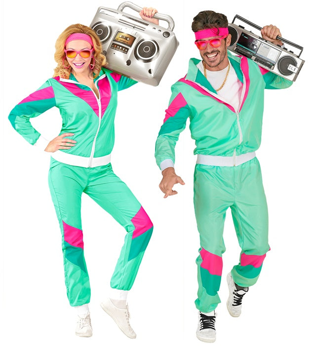 Bunter 80er Jahre Trainingsanzug bestehend aus Oberteil und Hose im Retro-Stil