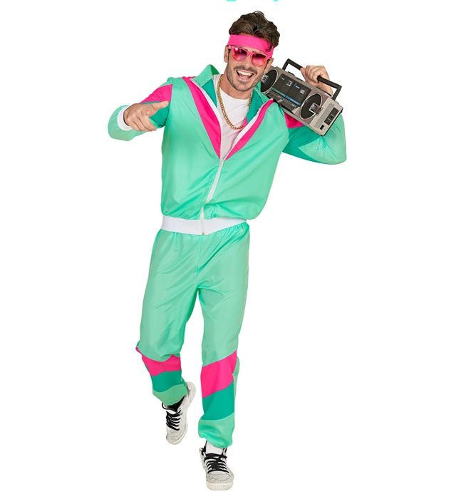 Bunter 80er Jahre Trainingsanzug bestehend aus Oberteil und Hose im Retro-Stil