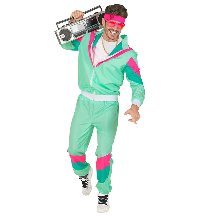 Bunter 80er Jahre Trainingsanzug bestehend aus Oberteil und Hose im Retro-Stil
