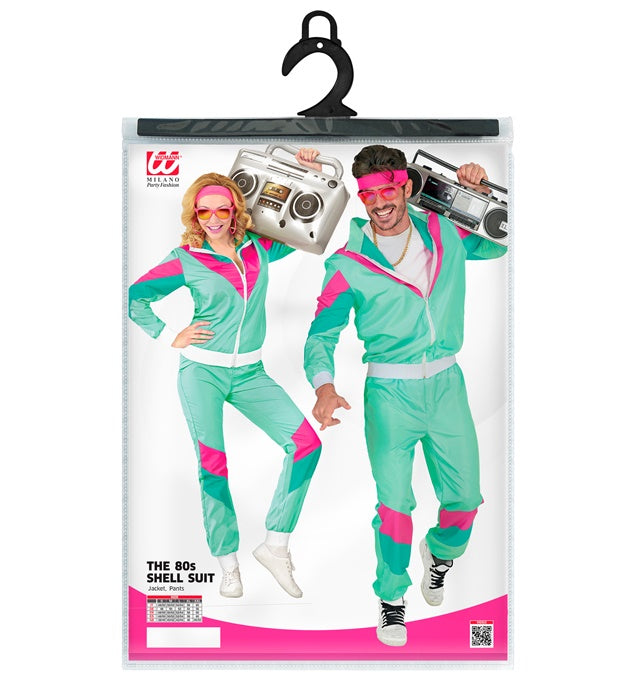 Bunter 80er Jahre Trainingsanzug bestehend aus Oberteil und Hose im Retro-Stil