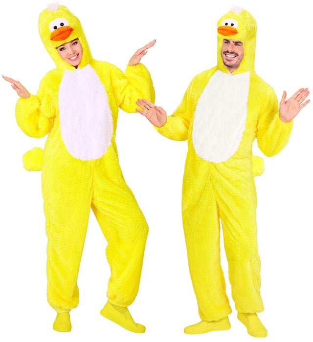Entchen Plüschkostüm Overall mit Kapuze in gelb für Fasnacht und Karneval