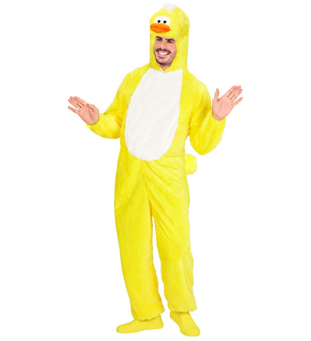 Entchen Plüschkostüm Overall mit Kapuze in gelb für Fasnacht und Karneval