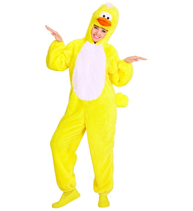 Entchen Plüschkostüm Overall mit Kapuze in gelb für Fasnacht und Karneval