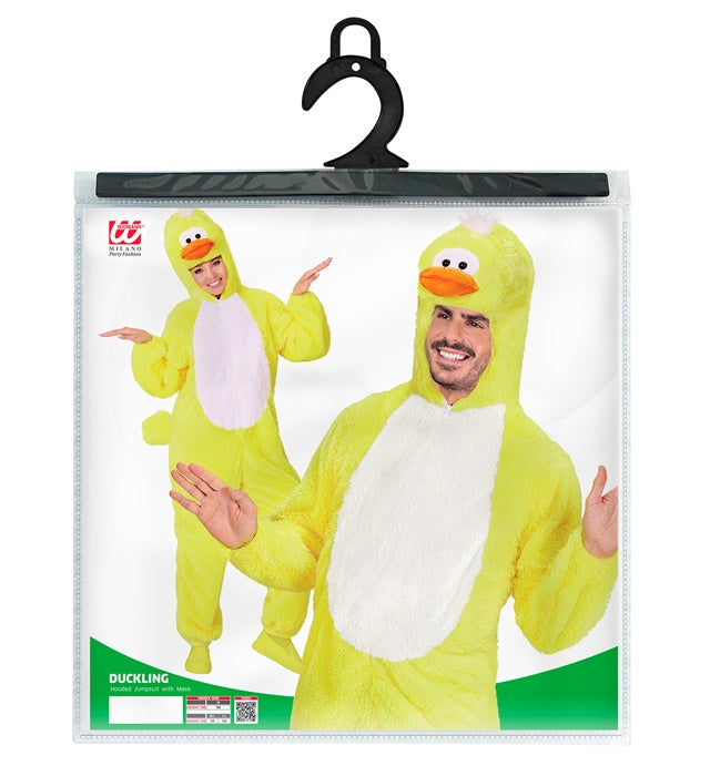 Entchen Plüschkostüm Overall mit Kapuze in gelb für Fasnacht und Karneval