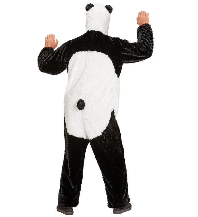 Panda Plüschkostüm mit Kapuze und Maske auf weißem Hintergrund