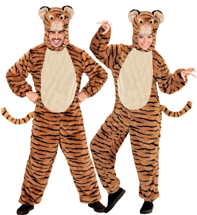 Tiger Plüschkostüm Overall mit Kapuze und Maske für Fasnacht
