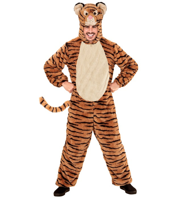 Tiger Plüschkostüm Overall mit Kapuze und Maske für Fasnacht