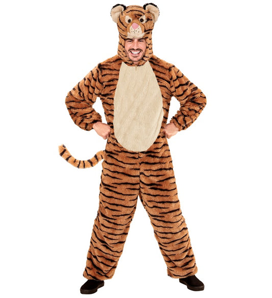 Tiger Plüschkostüm Overall mit Kapuze und Maske für Fasnacht