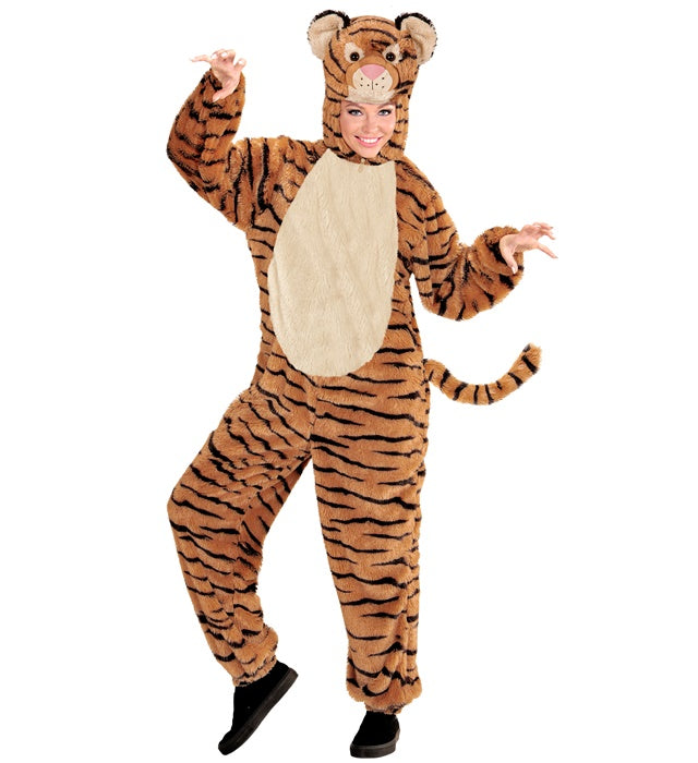 Tiger Plüschkostüm Overall mit Kapuze und Maske für Fasnacht