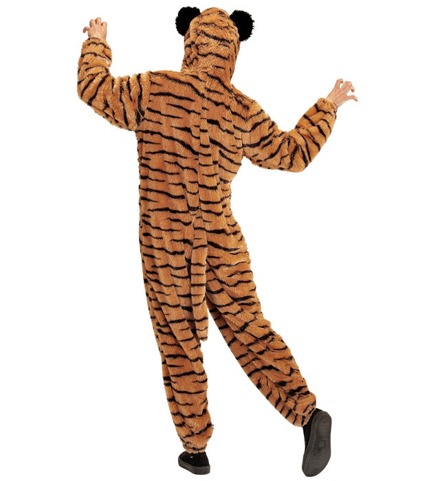 Tiger Plüschkostüm Overall mit Kapuze und Maske für Fasnacht