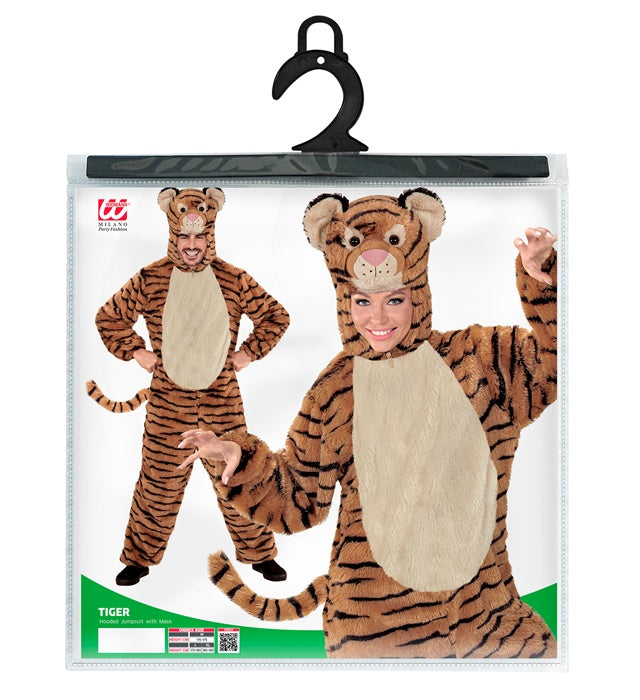 Tiger Plüschkostüm Overall mit Kapuze und Maske für Fasnacht