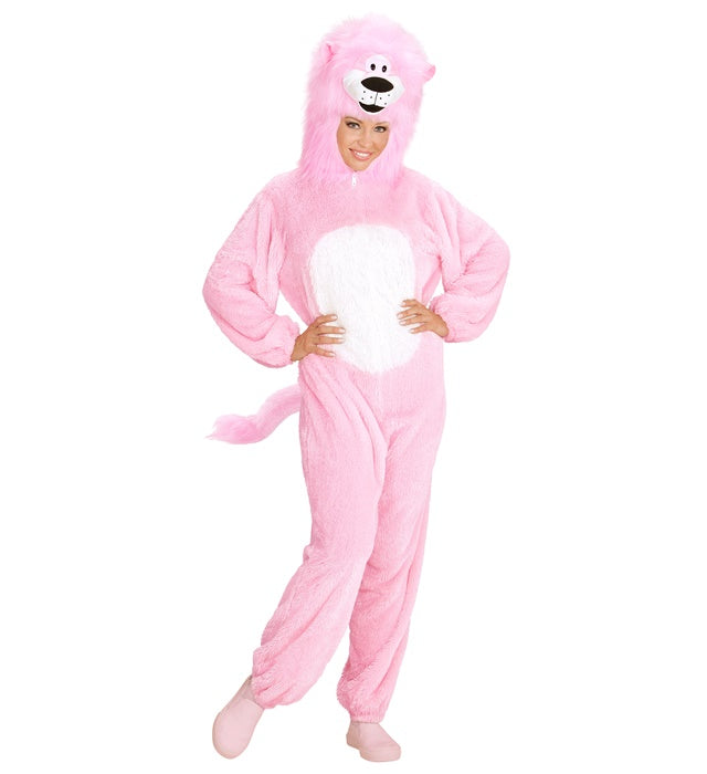 Rosa Plüschkostüm Overall mit Kapuze für Fasnacht und Karneval