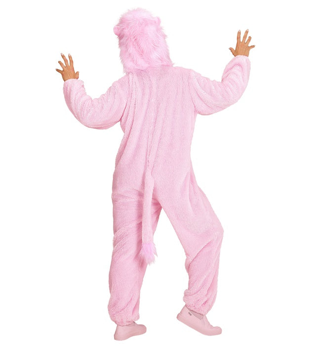 Rosa Plüschkostüm Overall mit Kapuze für Fasnacht und Karneval