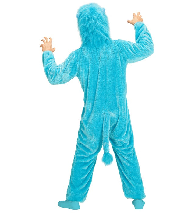 Hellblauer Löwen-Plüschoverall mit Kapuze und Löwenmähne