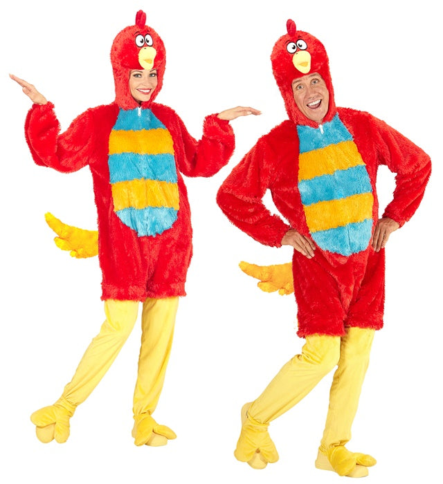 Rotes Vogel Plüschkostüm mit Kapuze Overall für Fasnacht
