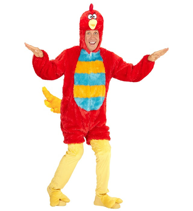Rotes Vogel Plüschkostüm mit Kapuze Overall für Fasnacht