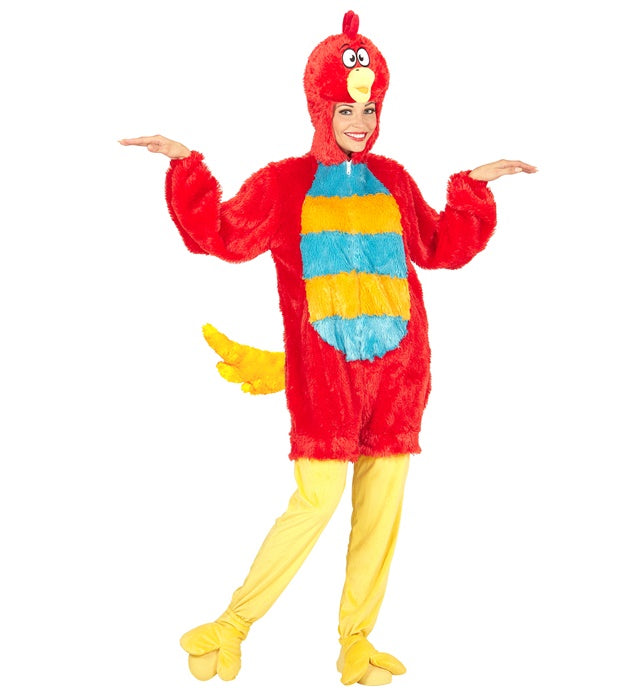Rotes Vogel Plüschkostüm mit Kapuze Overall für Fasnacht