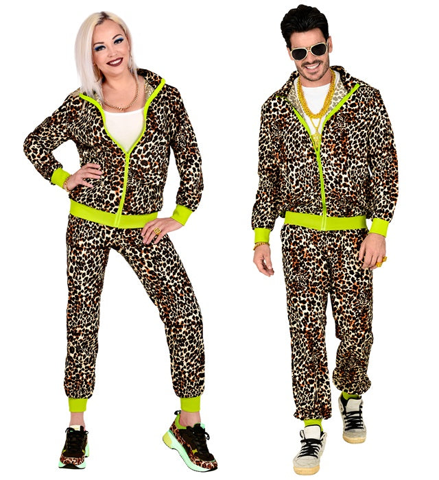 80er Jahre Leopard Trainingsanzug mit Oberteil und Hose im Retro Design