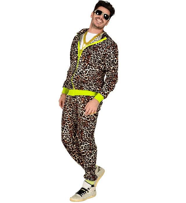 80er Jahre Leopard Trainingsanzug mit Oberteil und Hose im Retro Design