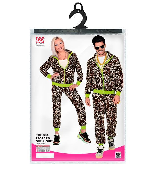 80er Jahre Leopard Trainingsanzug mit Oberteil und Hose im Retro Design