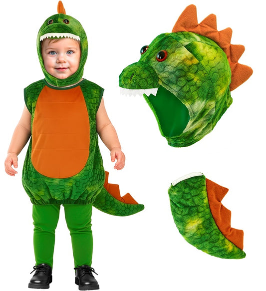 Dinosaurier-Kostüm mit Kapuze und Hose auf neutralem Hintergrund