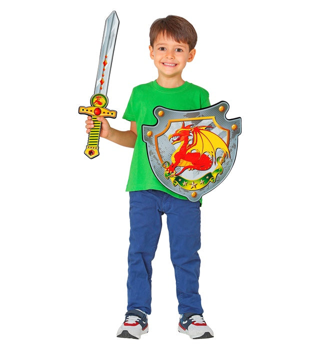 Kinderkostüm Drachenritter Schwert und Schild aus weichem Schaumstoff