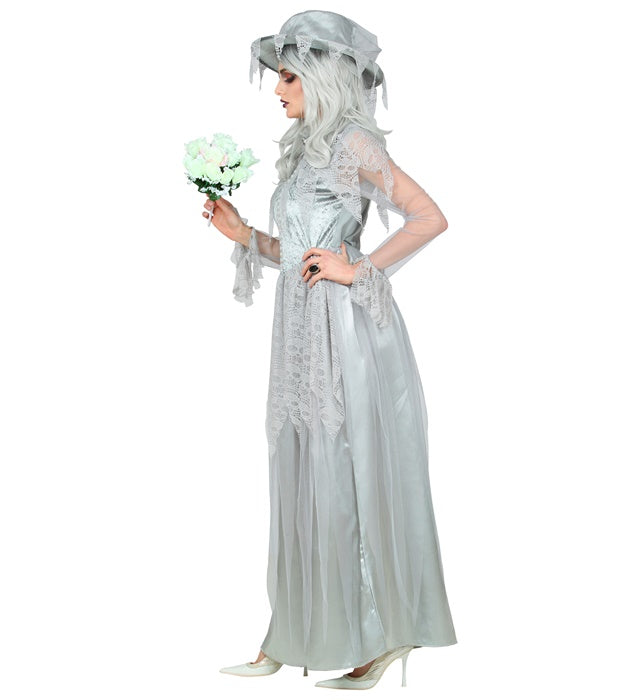 Geisterbraut Kostüm mit Kleid und Hut für Fasnacht
