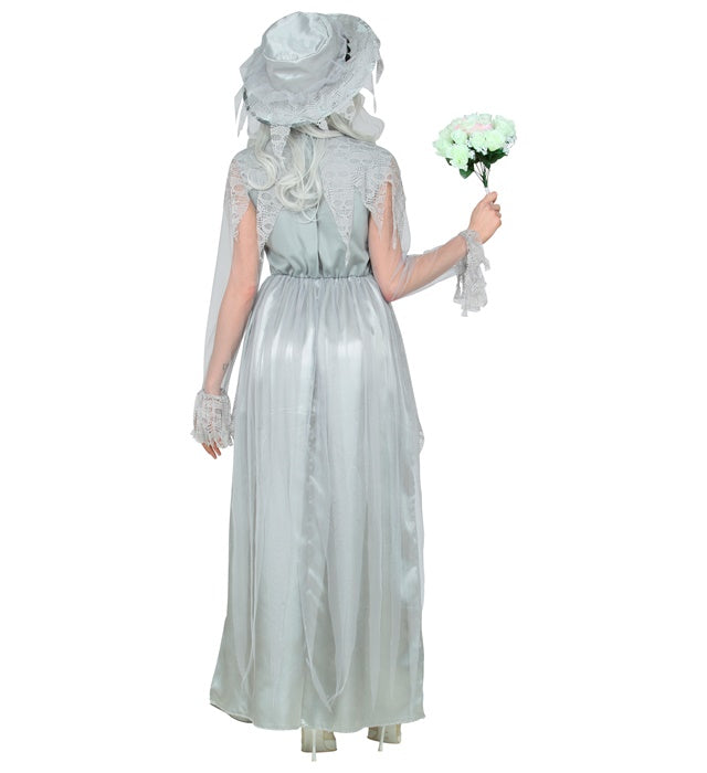Geisterbraut Kostüm mit Kleid und Hut für Fasnacht