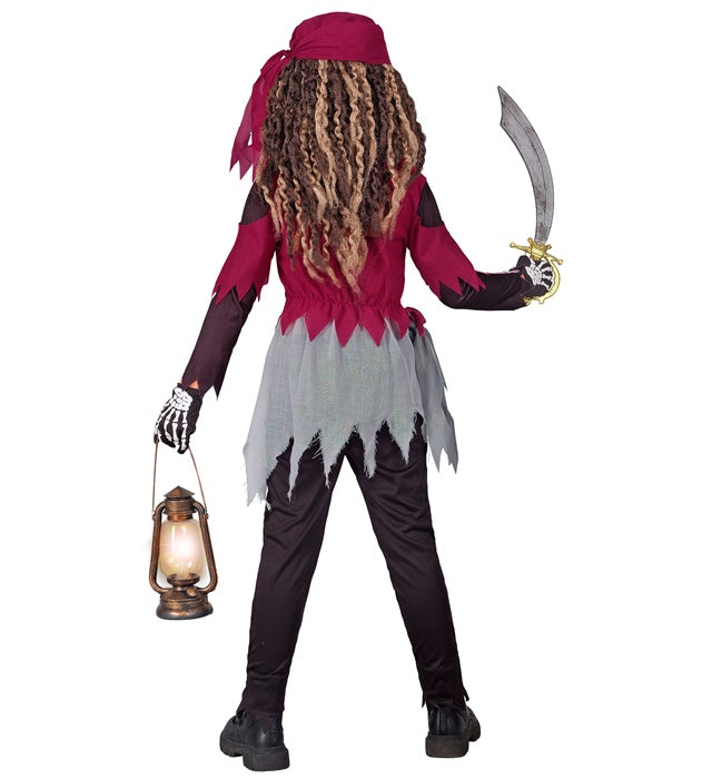 Piratenskelett Kostüm mit Hemd, Korsett, Rock, Leggings und Kopftuch