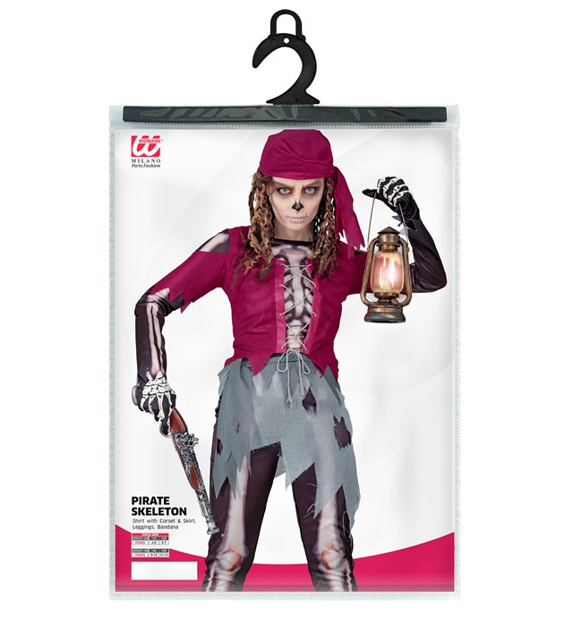 Piratenskelett Kostüm mit Hemd, Korsett, Rock, Leggings und Kopftuch