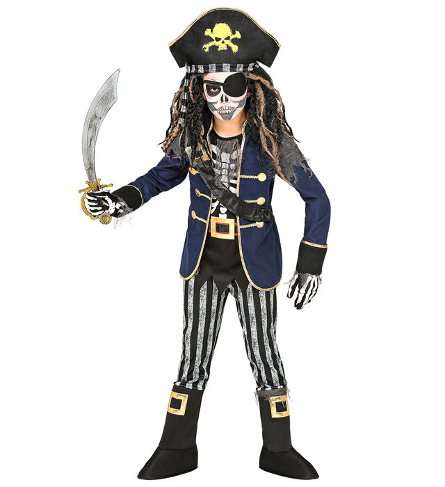 Skelett Piratenkapitän Kostüm mit Mantel, Hose, Piratenhut und Schwertscheide