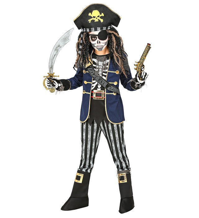 Skelett Piratenkapitän Kostüm mit Mantel, Hose, Piratenhut und Schwertscheide