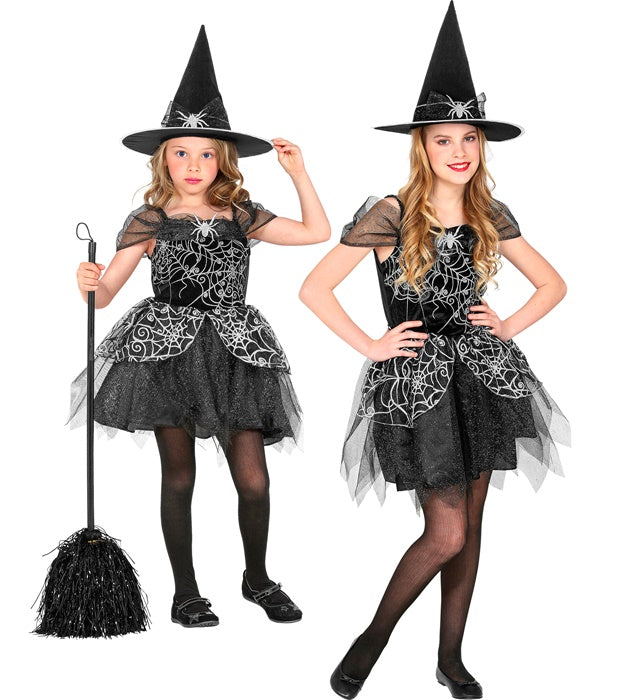 Hexen-Kostüm bestehend aus schwarzem Kleid und spitzem Hexenhut für Fasnacht