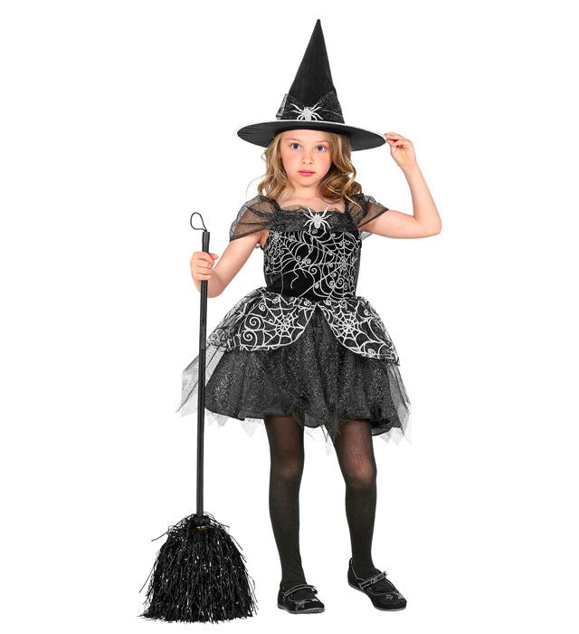 Hexen-Kostüm bestehend aus schwarzem Kleid und spitzem Hexenhut für Fasnacht