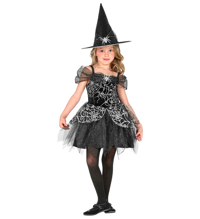 Hexen-Kostüm bestehend aus schwarzem Kleid und spitzem Hexenhut für Fasnacht