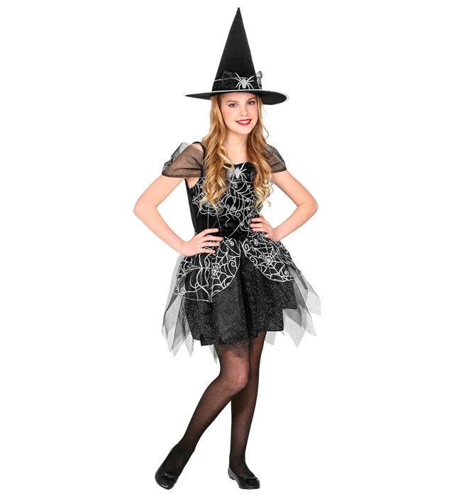 Hexen-Kostüm bestehend aus schwarzem Kleid und spitzem Hexenhut für Fasnacht