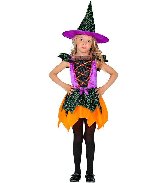 Hexen-Kostüm mit schwarzem Kleid und spitzem Hexenhut