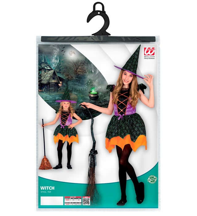 Hexen-Kostüm mit schwarzem Kleid und spitzem Hexenhut
